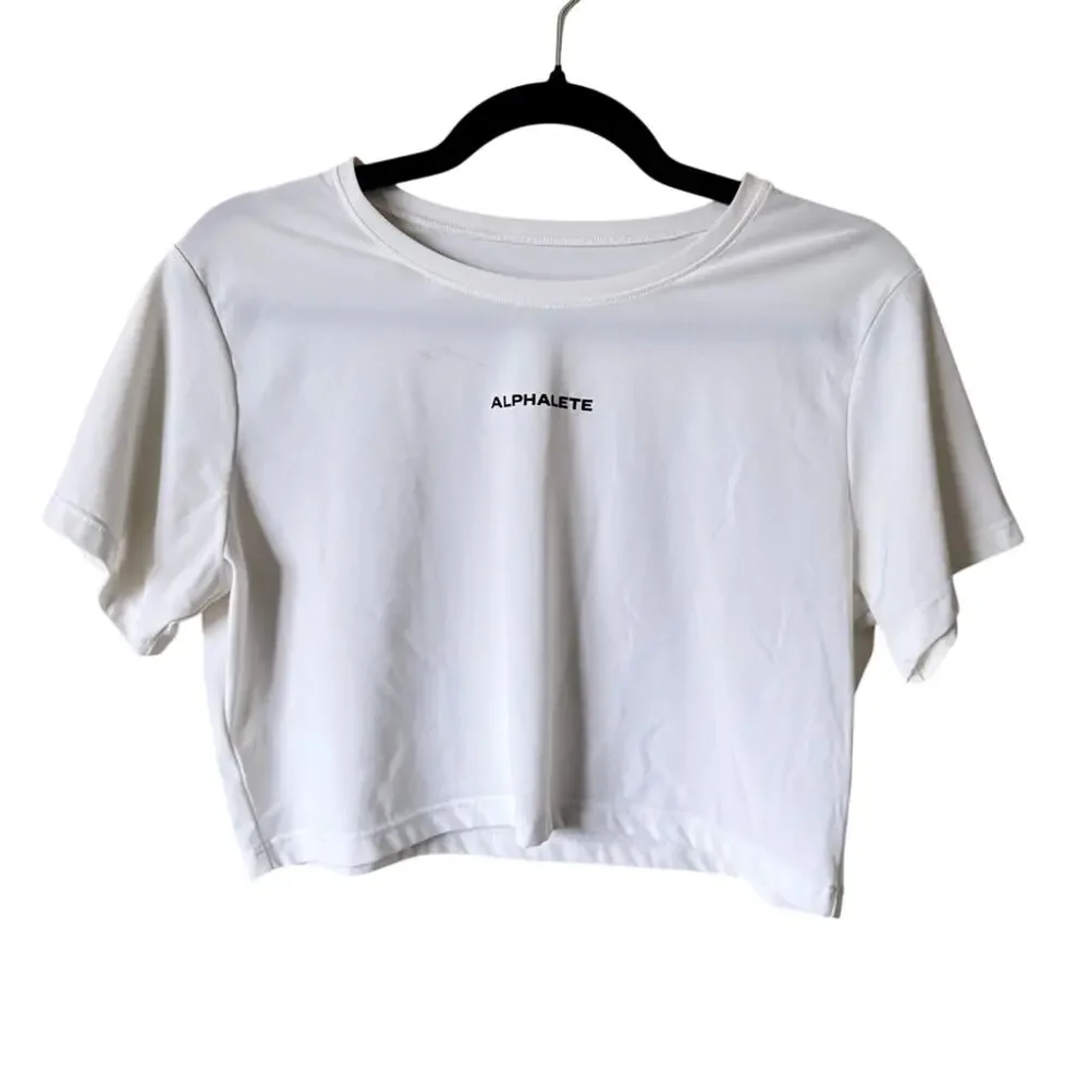 Alphalete White Short Sleeve Crop Top Tee Shirt Womens S Athletic Casual Fitness